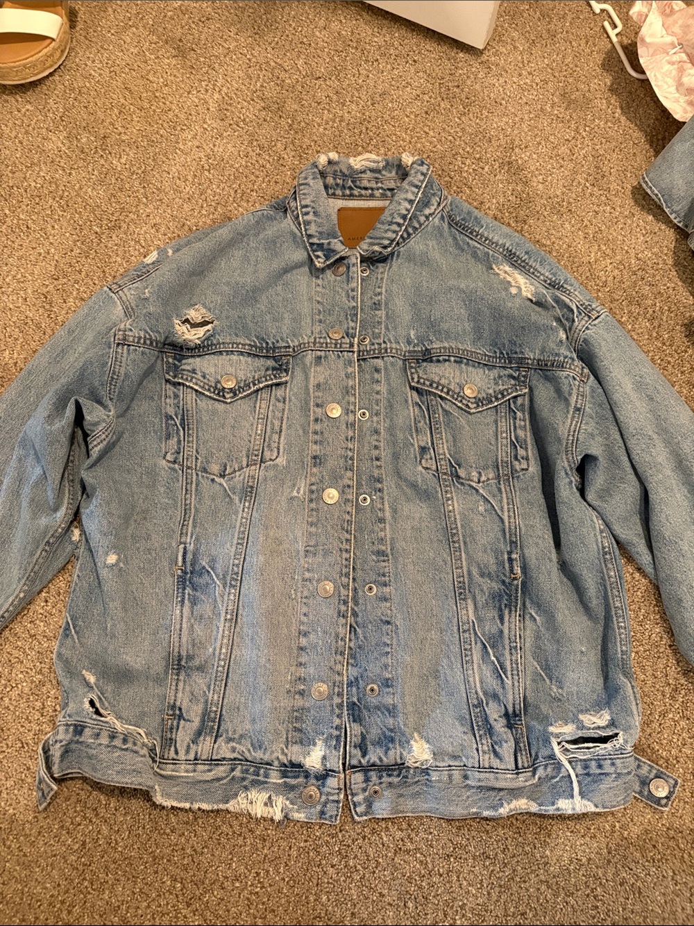 American Eagle Outfitters Light Blue Distressed Denim Jacket